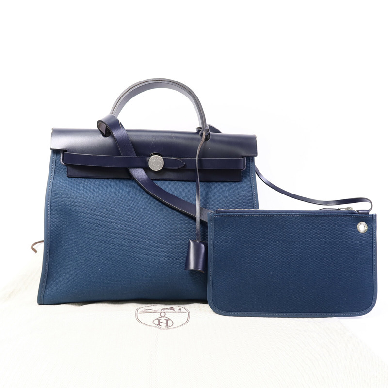 HERMES 帆布Herbag PM手挽肩背兩用袋Ocean Blue/Blue Indi-10