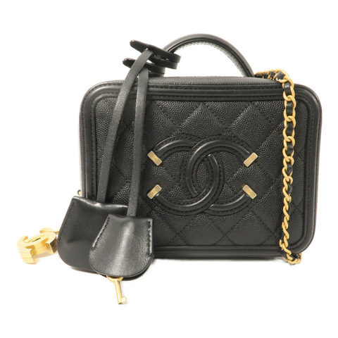 CHANEL 牛皮皮革Vanity Case 17cm鏈帶手挽肩背兩用袋