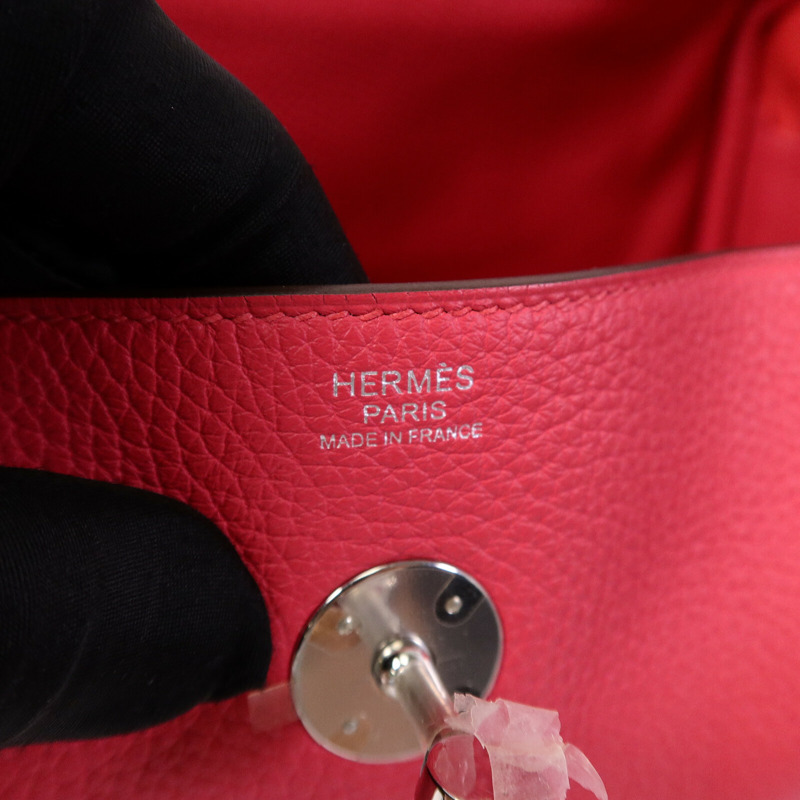 HERMES Clemence皮革Lindy 30肩背袋Rose Extreme-5