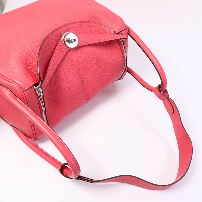 HERMES Clemence皮革Lindy 30肩背袋Rose Extreme-8