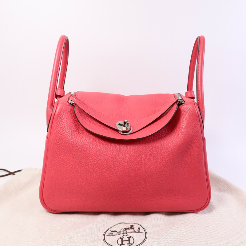 HERMES Clemence皮革Lindy 30肩背袋Rose Extreme-9