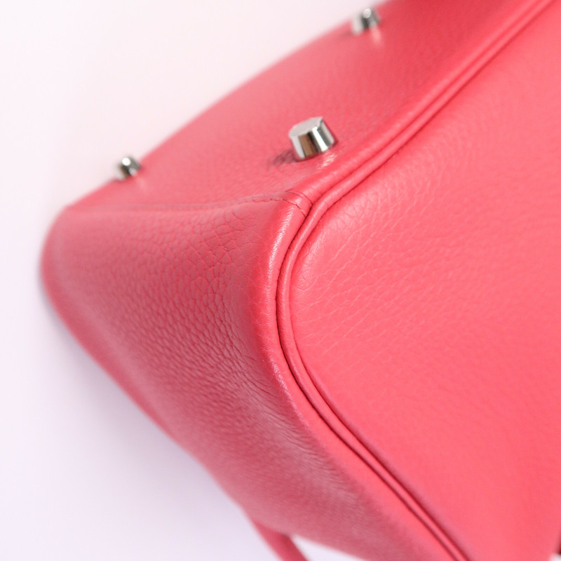 HERMES Clemence皮革Lindy 30肩背袋Rose Extreme-13