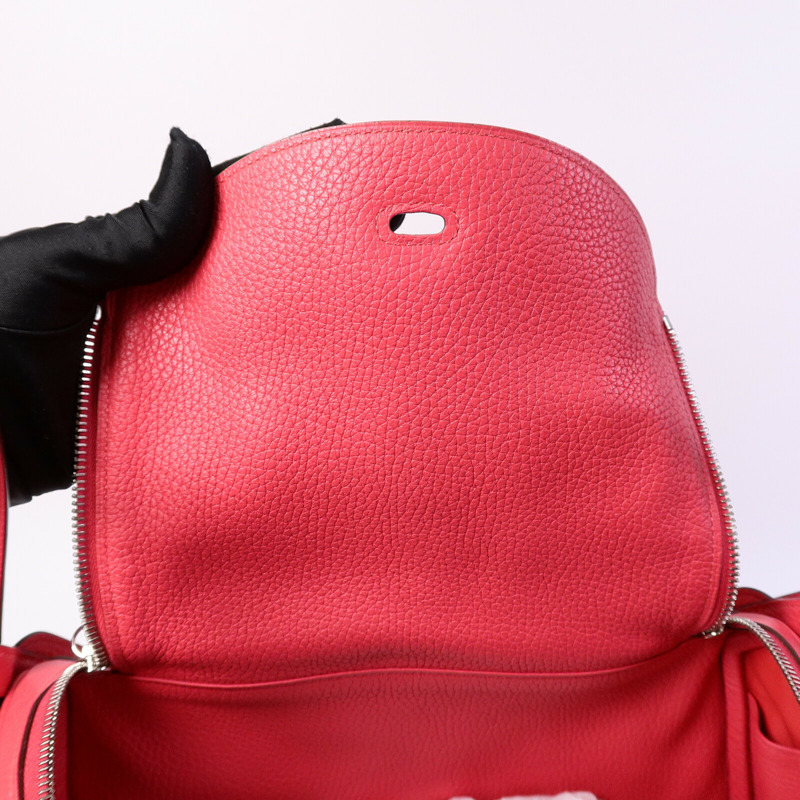 HERMES Clemence皮革Lindy 30肩背袋Rose Extreme-14