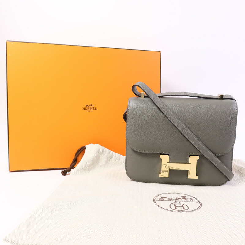 HERMES Evercolor皮革Constance Mini肩背袋GrisMeyer/Gris Perle-9