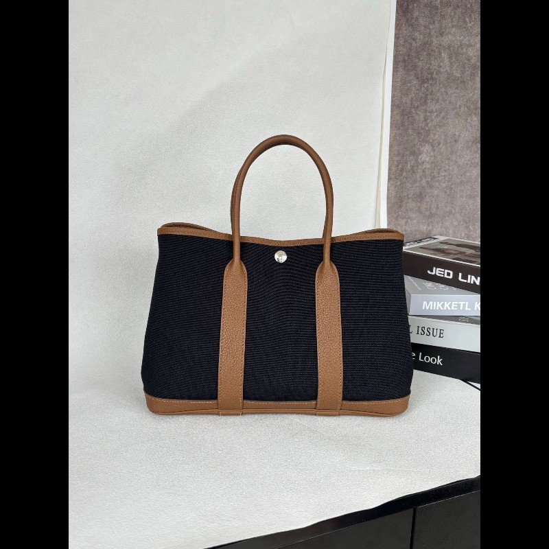 Hermes Garden Party 30 
栗子色拼黑色帆布-1