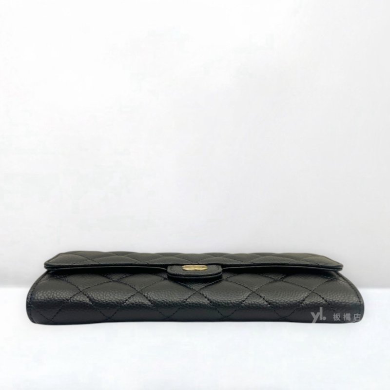 S5422-Chanel 黑荔枝牛皮金扣下蓋長夾AP0241-4