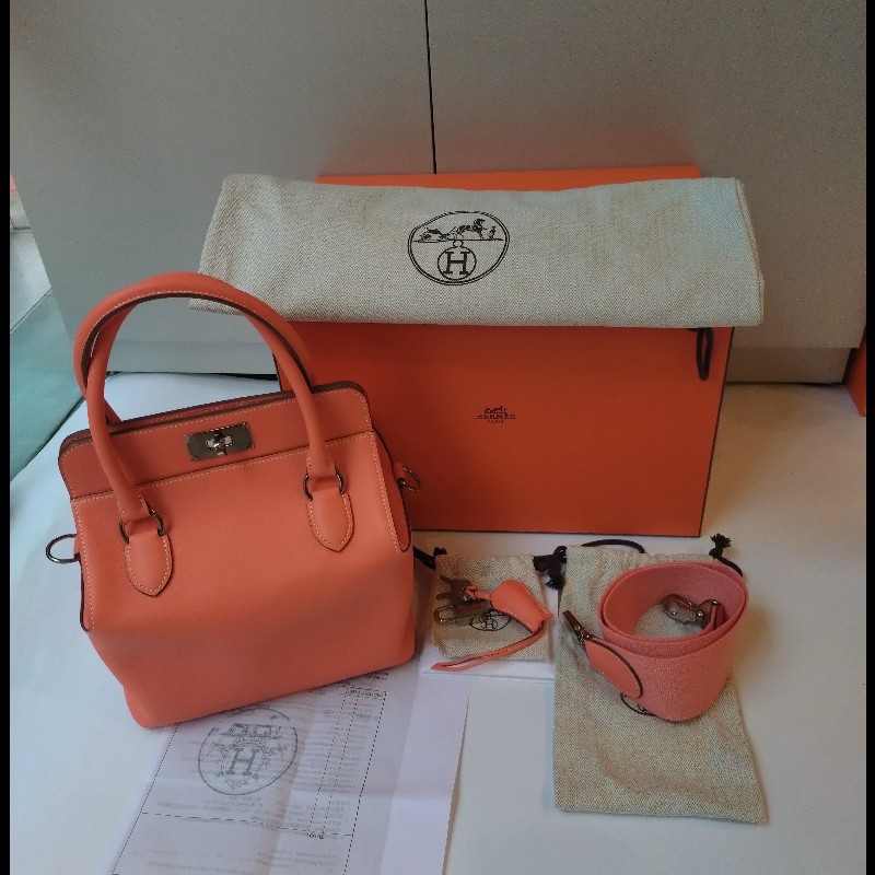 Hermes 銀釦龍蝦粉皮革牛奶盒包 toolbox 20-5