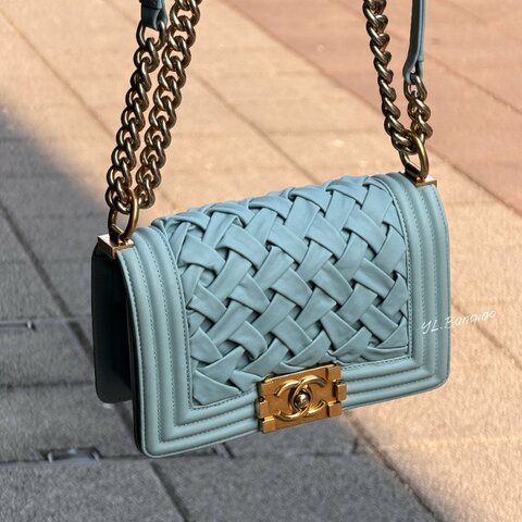 S5433-Chanel 薄荷藍編織羊皮金扣Boy20