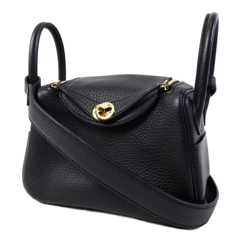 HERMES Clemence皮革Mini Lindy手挽肩背兩用袋Noir-2