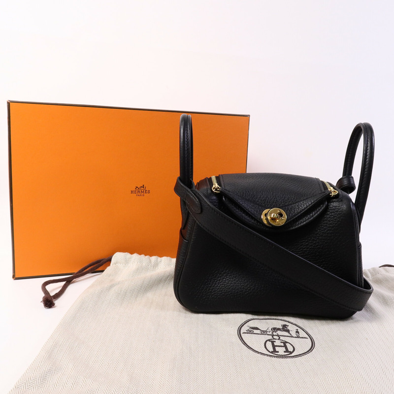 HERMES Clemence皮革Mini Lindy手挽肩背兩用袋Noir-9