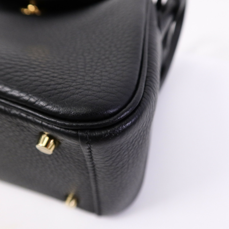HERMES Clemence皮革Mini Lindy手挽肩背兩用袋Noir-10