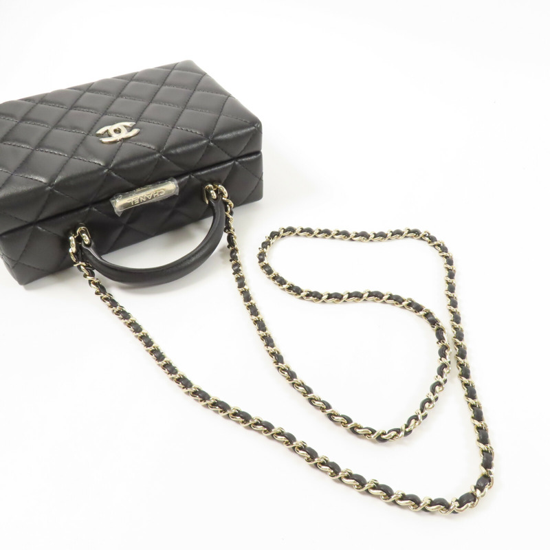 CHANEL 羊皮皮革Small Box鏈帶手挽肩背兩用袋-8