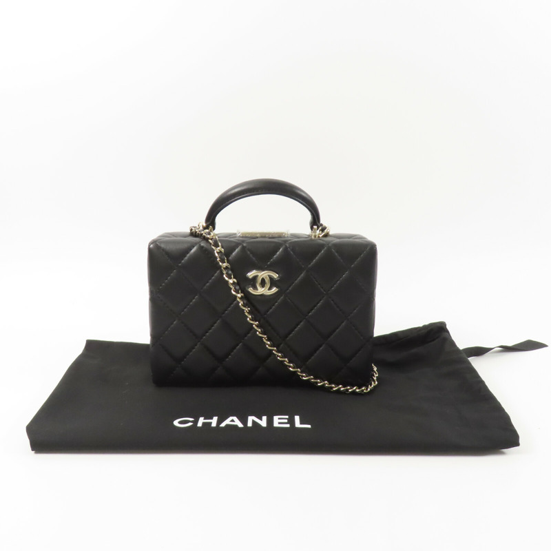 CHANEL 羊皮皮革Small Box鏈帶手挽肩背兩用袋-9
