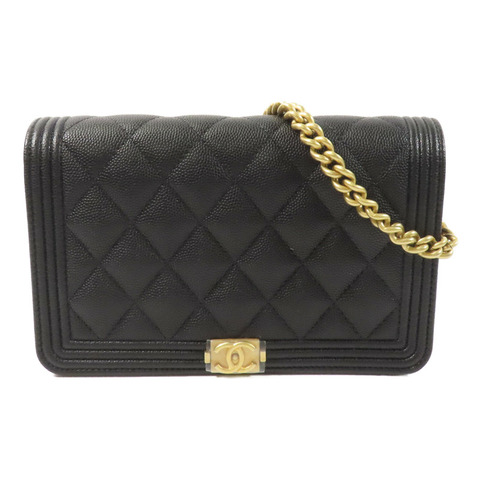 CHANEL 牛皮皮革Boy Wallet On Chain鏈帶肩背袋
