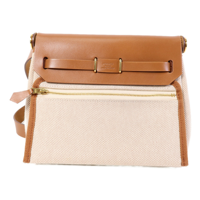 HERMES 帆布Mini Herbag肩背袋Gold-1