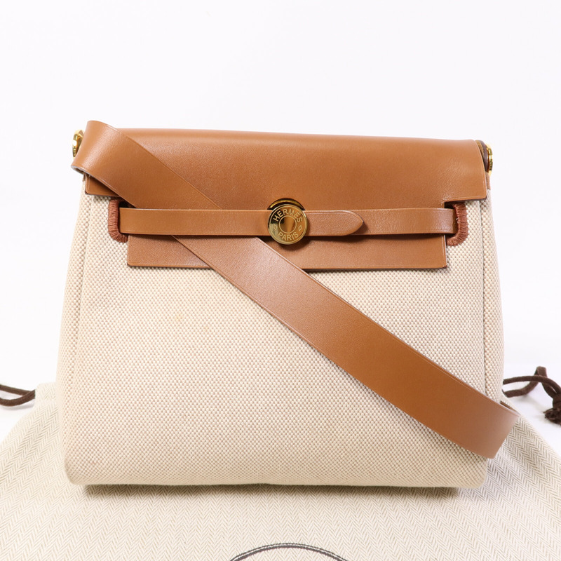 HERMES 帆布Mini Herbag肩背袋Gold-9