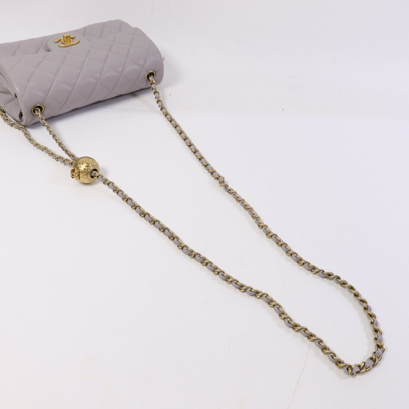 CHANEL 羊皮皮革Classic Flap 20 Golden Ball鏈帶手挽肩背兩用袋-8