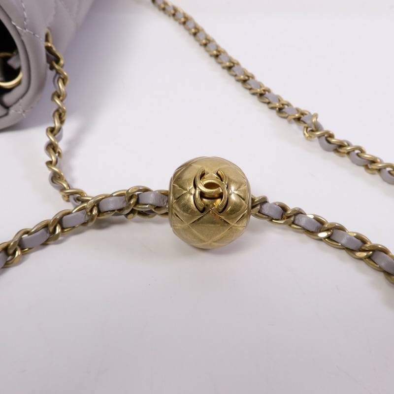 CHANEL 羊皮皮革Classic Flap 20 Golden Ball鏈帶手挽肩背兩用袋-14