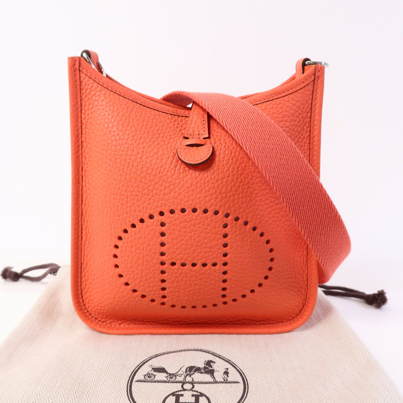 HERMES Clemence皮革Evelyne TPM肩背袋Rose Texas-9
