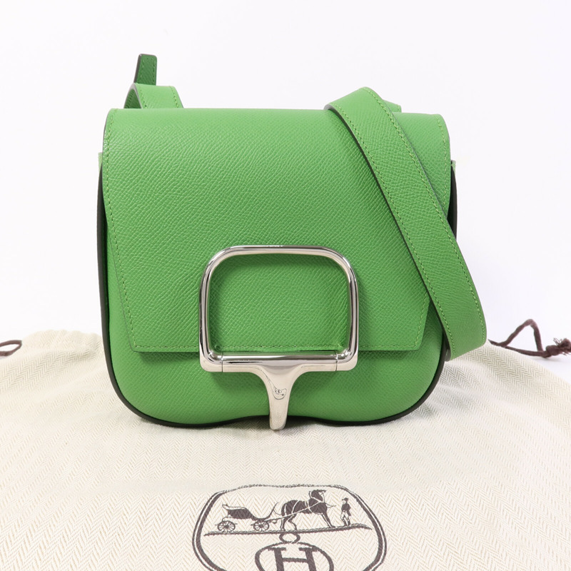 HERMES Epsom皮革Della Cavalleria Mini肩背袋Vert Yucca-9
