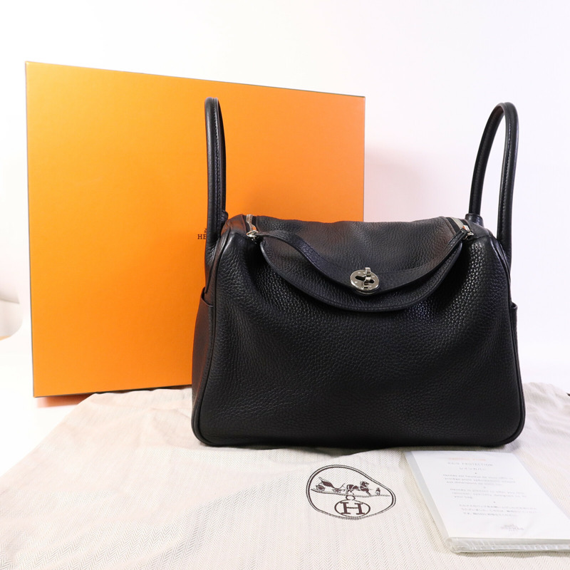 HERMES Clemence皮革Lindy 30手挽肩背兩用袋Noir-9