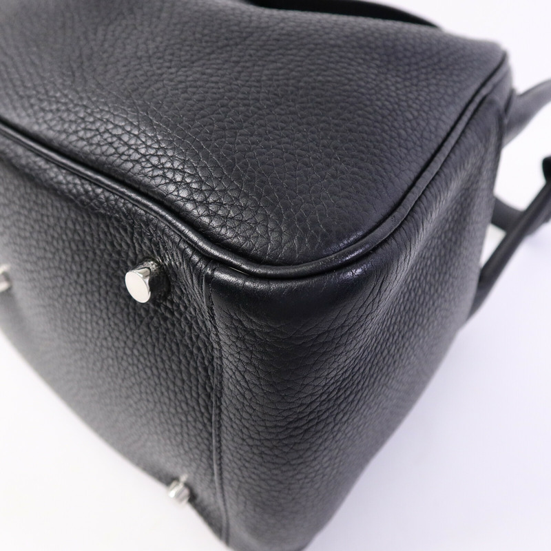 HERMES Clemence皮革Lindy 30手挽肩背兩用袋Noir-10