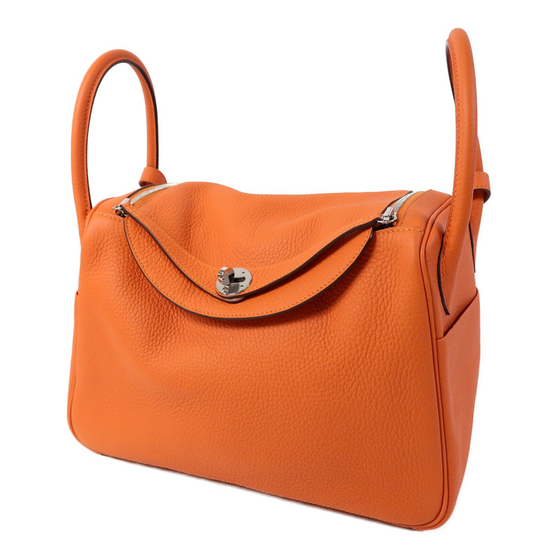 HERMES Clemence皮革Lindy 30手挽肩背兩用袋Orange Poppy-2