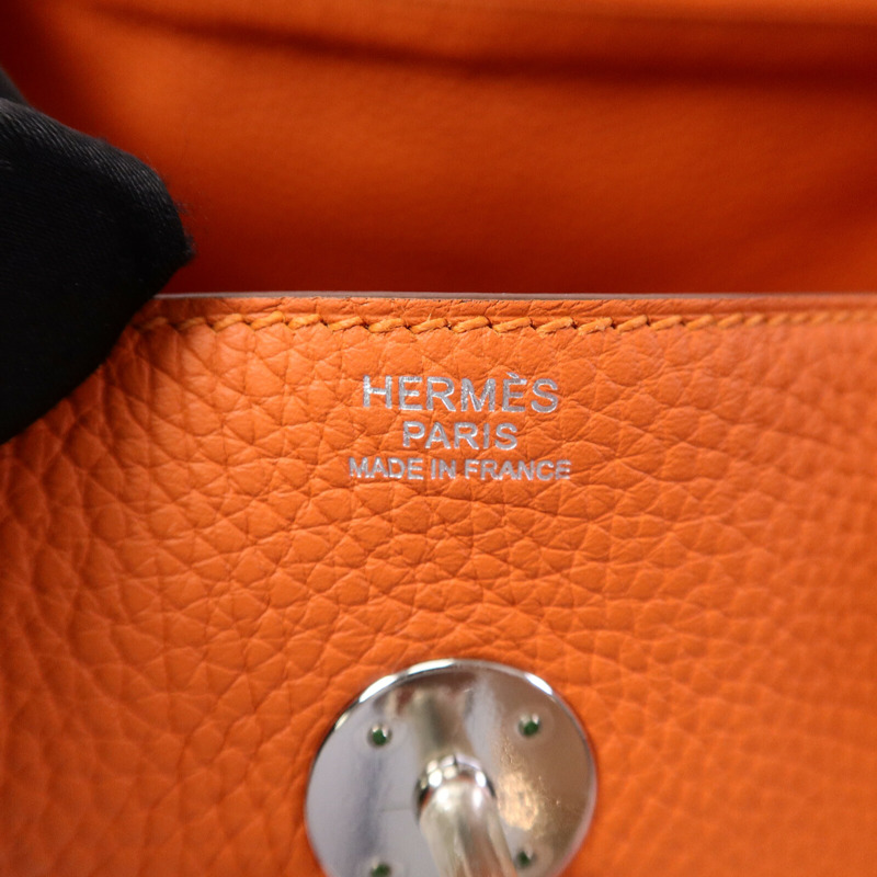 HERMES Clemence皮革Lindy 30手挽肩背兩用袋Orange Poppy-5