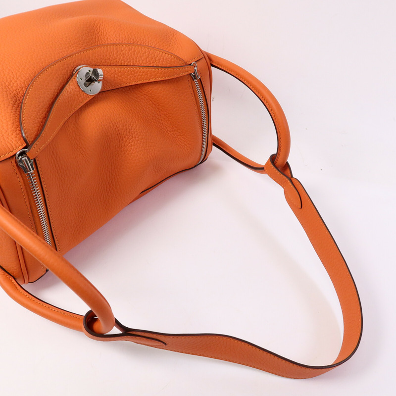 HERMES Clemence皮革Lindy 30手挽肩背兩用袋Orange Poppy-8