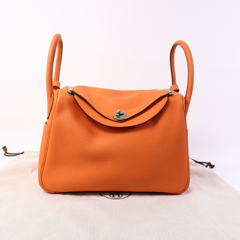 HERMES Clemence皮革Lindy 30手挽肩背兩用袋Orange Poppy-9