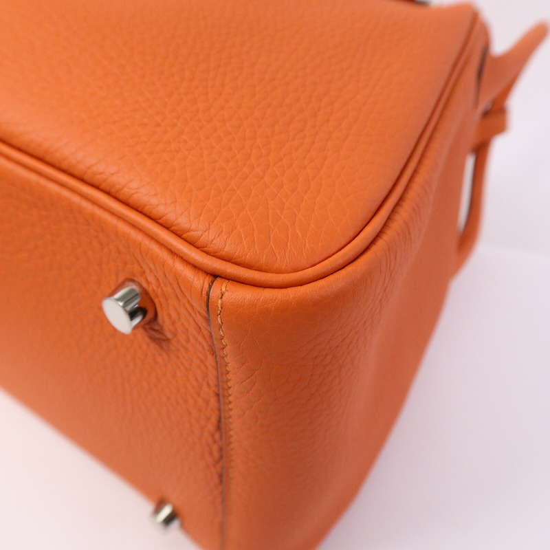 HERMES Clemence皮革Lindy 30手挽肩背兩用袋Orange Poppy-10