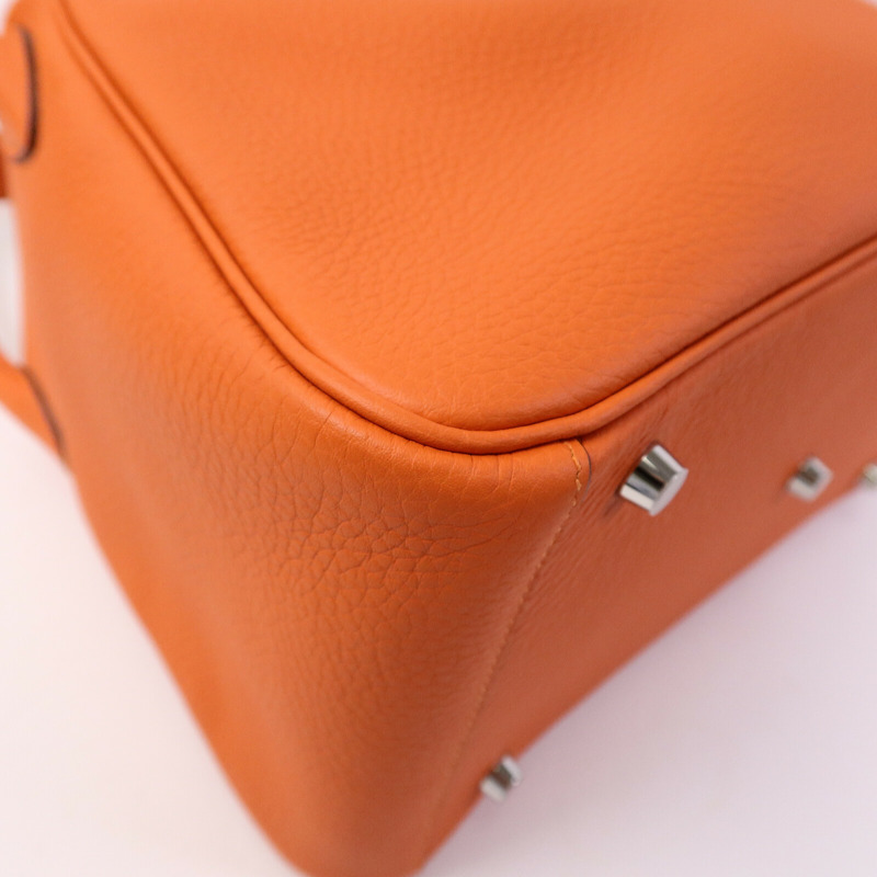 HERMES Clemence皮革Lindy 30手挽肩背兩用袋Orange Poppy-11