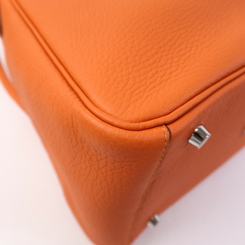 HERMES Clemence皮革Lindy 30手挽肩背兩用袋Orange Poppy-13