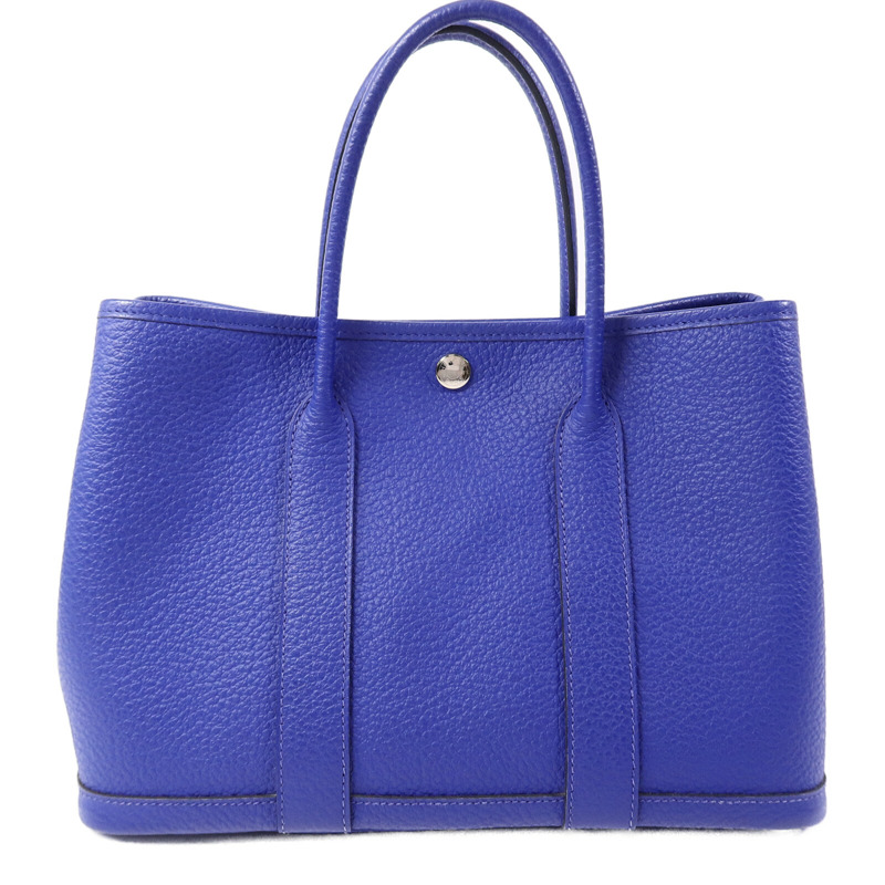 HERMES Clemence皮革Garden Party TPM手挽袋Bleu Electrique-1