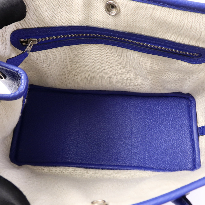 HERMES Clemence皮革Garden Party TPM手挽袋Bleu Electrique-4