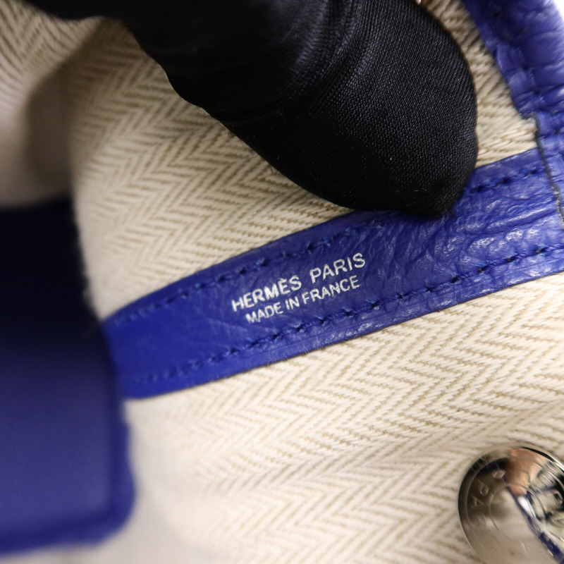 HERMES Clemence皮革Garden Party TPM手挽袋Bleu Electrique-5