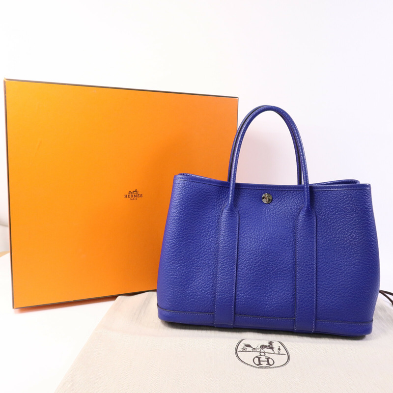 HERMES Clemence皮革Garden Party TPM手挽袋Bleu Electrique-9