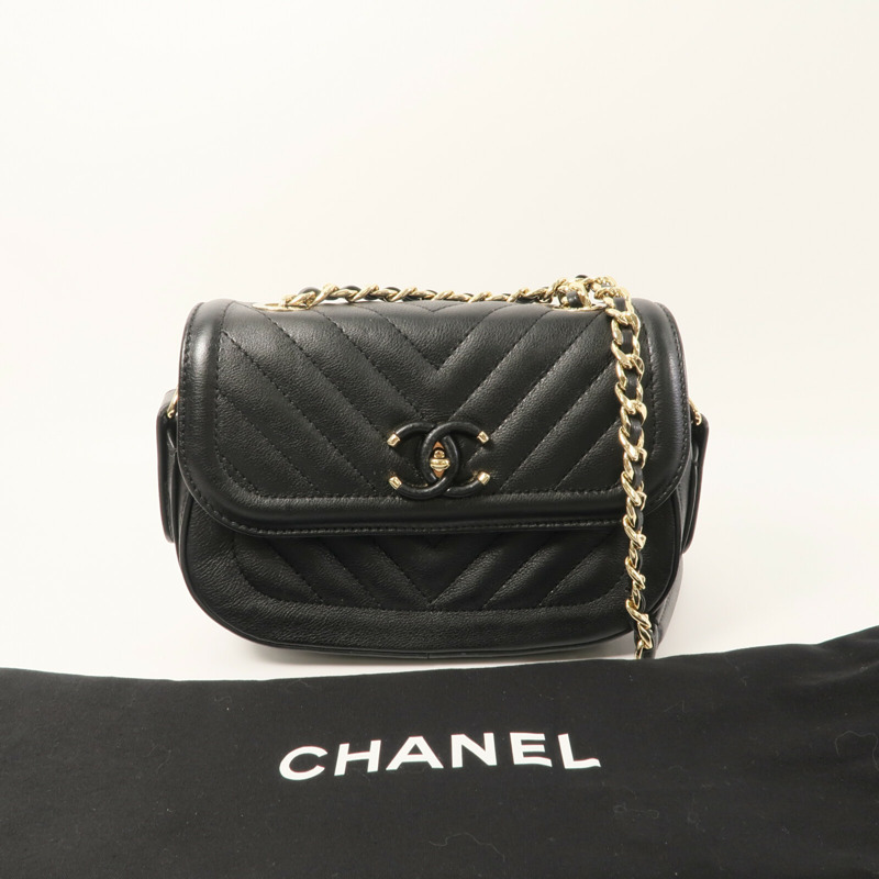 CHANEL 牛皮皮革Chain Shoulder鏈帶肩背袋-9