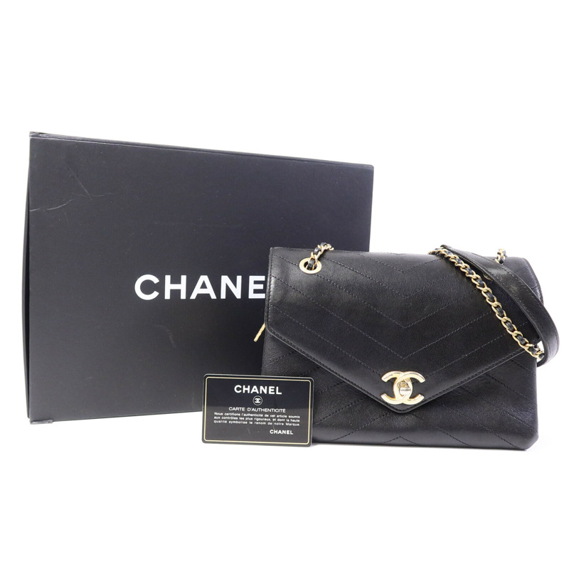 CHANEL 牛皮皮革Envelope Flap Bag鏈帶肩背袋-9
