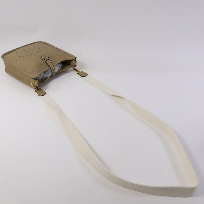HERMES Clemence皮革Evelyne TPM肩背袋Trench/Blanc-7