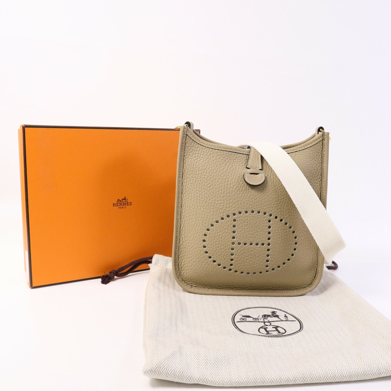 HERMES Clemence皮革Evelyne TPM肩背袋Trench/Blanc-8