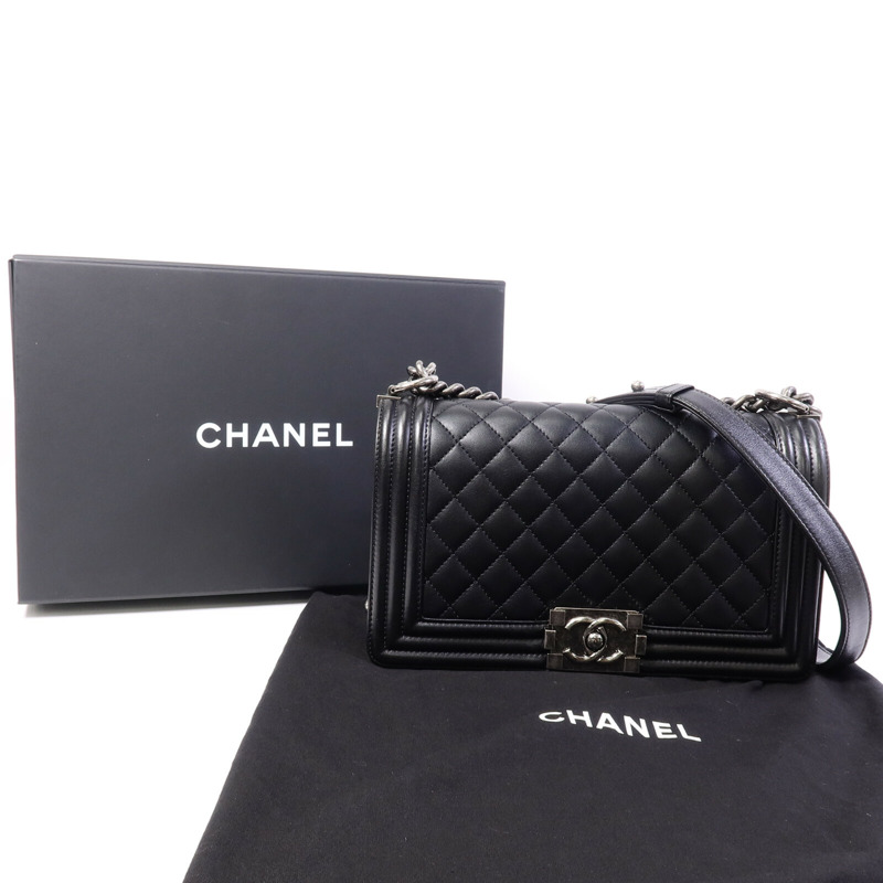 CHANEL 羊皮皮革Boy 25鏈帶手挽肩背兩用袋-9