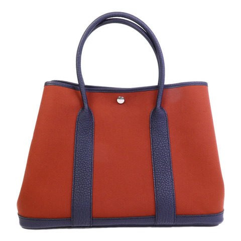 HERMES 帆布/Negonda皮革Garden Party PM手挽袋Cuivre/Bleu Indigo
