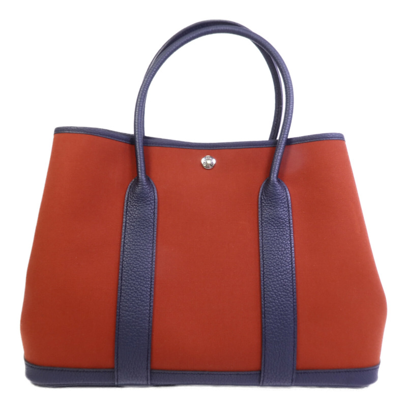 HERMES 帆布/Negonda皮革Garden Party PM手挽袋Cuivre/Bleu Indigo-1