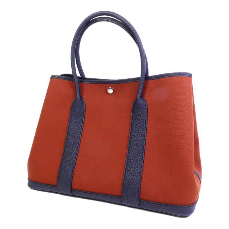HERMES 帆布/Negonda皮革Garden Party PM手挽袋Cuivre/Bleu Indigo-2