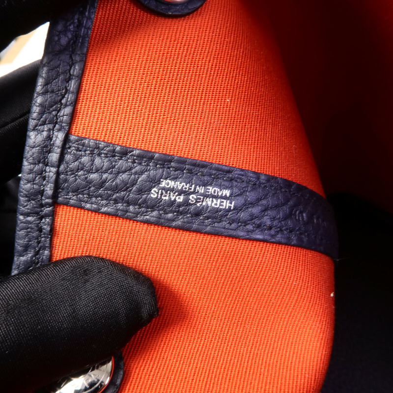 HERMES 帆布/Negonda皮革Garden Party PM手挽袋Cuivre/Bleu Indigo-5