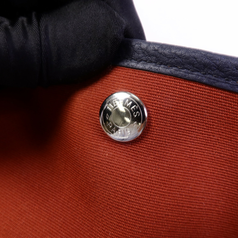 HERMES 帆布/Negonda皮革Garden Party PM手挽袋Cuivre/Bleu Indigo-6
