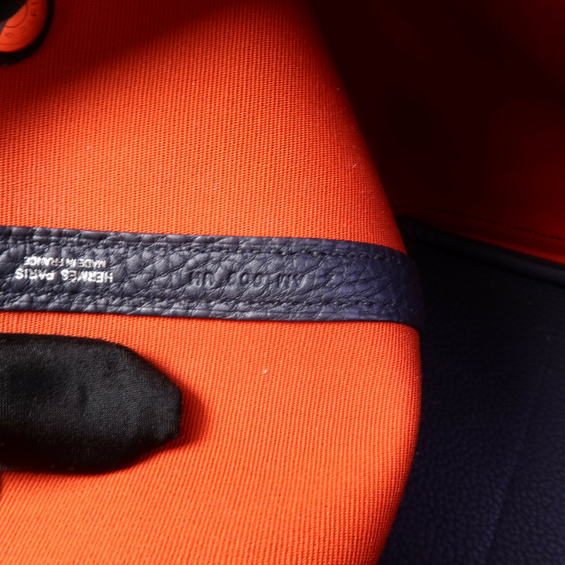 HERMES 帆布/Negonda皮革Garden Party PM手挽袋Cuivre/Bleu Indigo-7