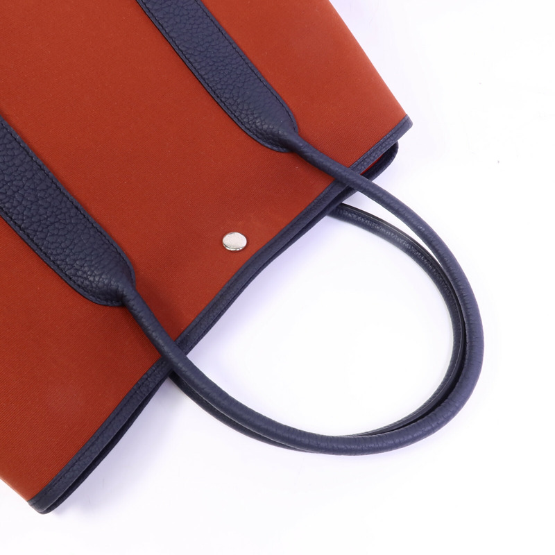 HERMES 帆布/Negonda皮革Garden Party PM手挽袋Cuivre/Bleu Indigo-8