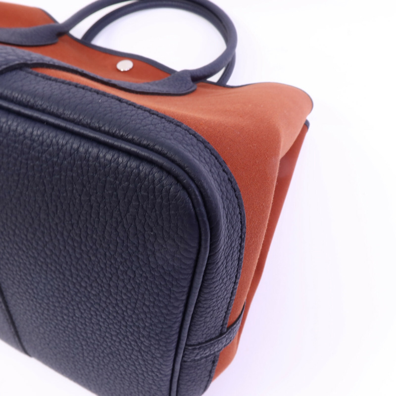 HERMES 帆布/Negonda皮革Garden Party PM手挽袋Cuivre/Bleu Indigo-10